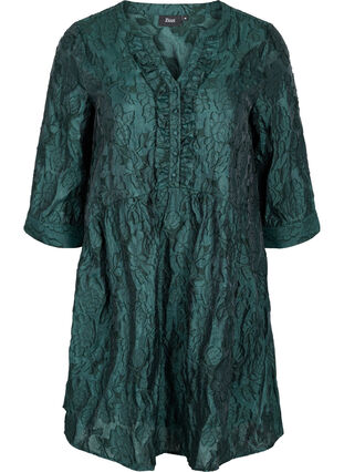 Zizzi Jacquard A-line dress with ruffles, Scarab, Packshot image number 0