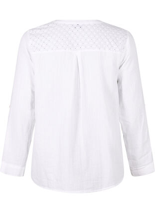 Zizzi Bawelniana bluzka z haftem angielskim i rekawami 3/4, Bright White, Packshot image number 1