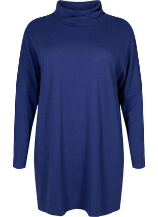 Zizzi Tunic with long sleeves and high neck, Deep Cobalt Mel., Packshot image number 0