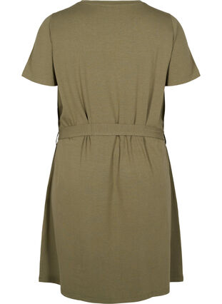 Zizzi Short sleeve dress with waist belt, Dusty Olive, Packshot image number 1