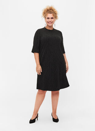 Zizzi Patterned dress with glitter and short sleeves, Black/Black Lurex, Model image number 2