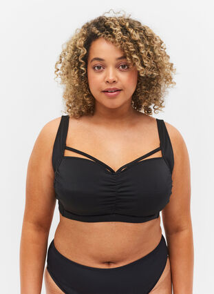 Zizzi Góra od bikini z marszczeniami i tasiemkami, Black, Model image number 0