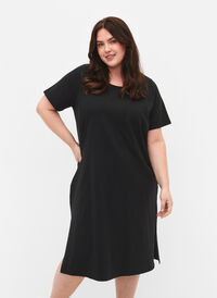 Bawelniana sukienka z krótkimi rekawami, Black, Model