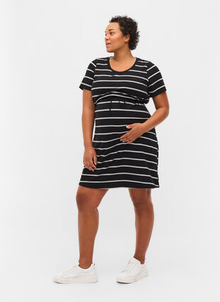 Zizzi Striped maternity dress in viscose, Black Grey Stripe, Model image number 3