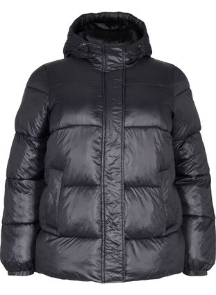 Zizzi Short puffer jacket with hood, Black, Packshot image number 0