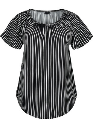 Zizzi Wiskozowa bluzka w paski z krótkimi rekawami, Black/ White Stripe, Packshot image number 0