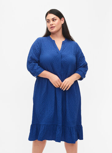 Zizzi  Plain midi dress with 3/4 sleeves, True blue, Model image number 0