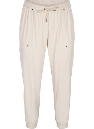 Zizzi Trousers with pockets and elasticated trim, Warm Sand, Packshot image number 0