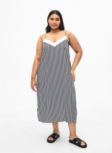 Zizzi Flash – sukienka w paski z wiskozy, Black White Stripe, Model image number 0