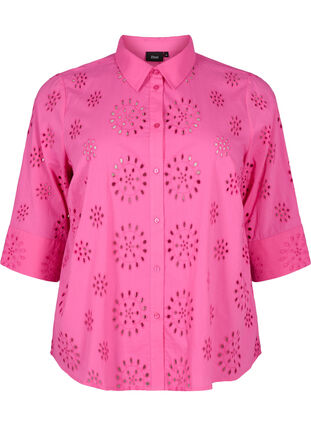 Zizzi Bluzka koszulowa z haftem angielskim i rekawem 3/4, Raspberry Rose, Packshot image number 0