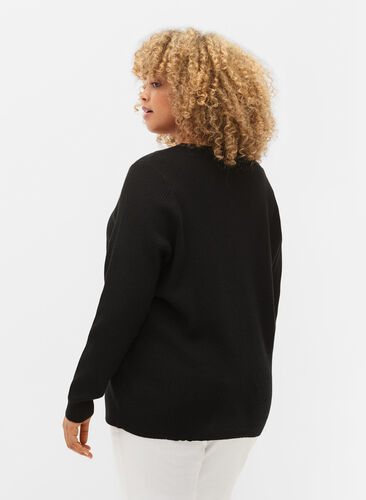 Zizzi Dzianinowy sweter z koperta, Black, Model image number 1