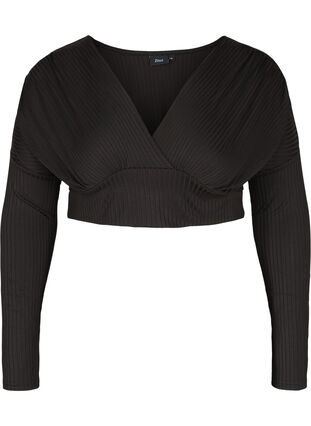 Zizzi Crop top with long sleeves, Black, Packshot image number 0