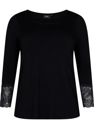 Zizzi Long-sleeved viscose blouse with lace detail, Black, Packshot image number 0