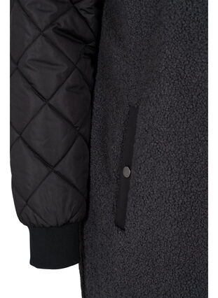 Zizzi Quilted jacket with teddy and button closure, Black Comb, Packshot image number 3