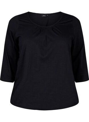 Zizzi Bawelniany top z rekawami 3/4, Black, Packshot image number 0