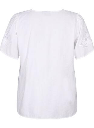 Bluzka z wiskozy z krótkim rekawem i haftem, Bright White, Packshot image number 1