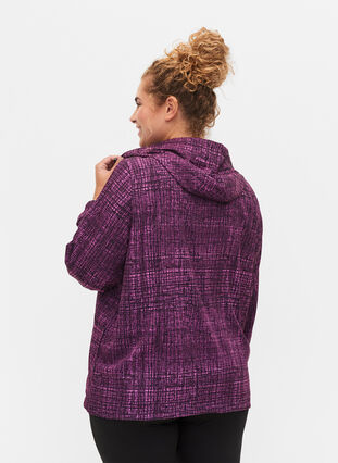 Zizzi Sports anorak with zipper and pockets, Square Purple Print, Model image number 1