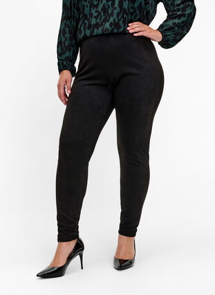 Zizzi Legginsy z imitacji zamszu, Black, Model image number 2