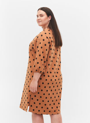 Zizzi Polka dot dress with 3/4 sleeves, Almond Black Dot, Model image number 1