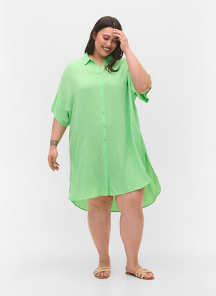 Zizzi Long viscose shirt with 2/4 sleeves, Summer Green, Model image number 2