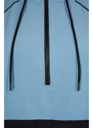 Zizzi Long fleece anorak with zip, Smoke Blue w. Black, Packshot image number 3