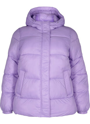 Zizzi Short puffer jacket with hood, Lavender, Packshot image number 0