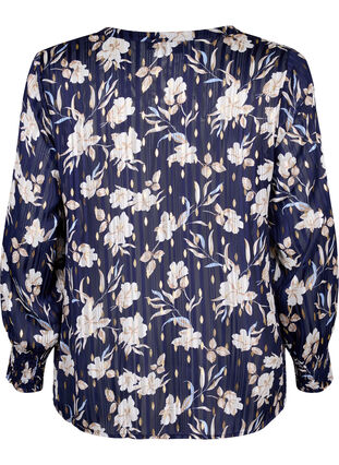 Zizzi Printed top with smock and v-neckline, Blue Flower, Packshot image number 1