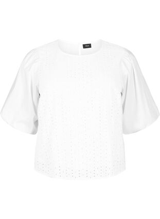 Zizzi Bluzka z bufiastymi rekawami i koronkowym wzorem, Bright White, Packshot image number 0