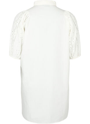 Zizzi Bawelniana sukienka koszulowa z haftem angielskim, Off White, Packshot image number 1