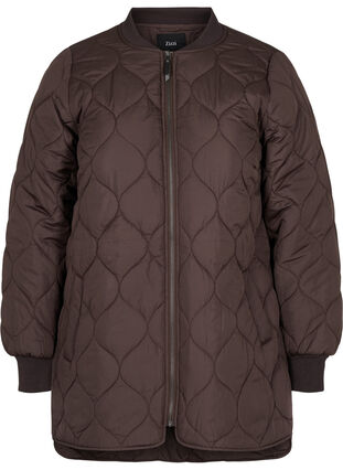 Zizzi Quilted thermal jacket with zip, Black Coffee, Packshot image number 0