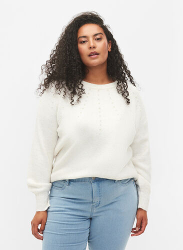 Zizzi Dzianinowy sweter z koralikami, Birch as sample, Model image number 0