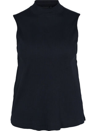 Zizzi High neckline cotton top with ribbed fit, Black, Packshot image number 0