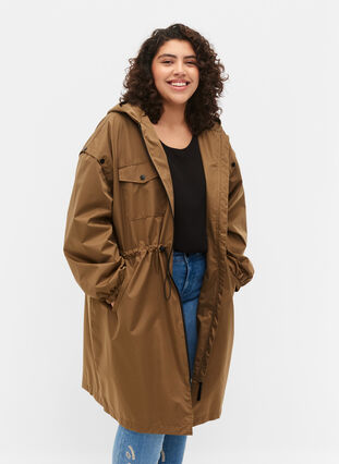 Zizzi Windproof parka jacket with adjustable waist, Teak, Model image number 0