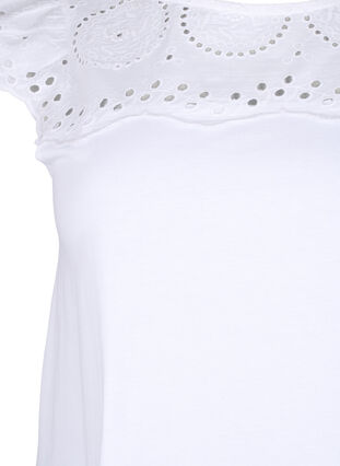 Zizzi T-shirt z organicznej bawelny z haftem angielskim, Bright White, Packshot image number 2
