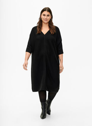 Zizzi Prazkowana sukienka z rekawem 3/4, Black, Model image number 2