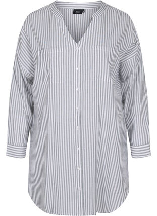 Zizzi Striped tunic with v neck and buttons, Balsam Green Stripe, Packshot image number 0