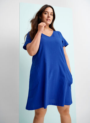 Zizzi Short-sleeved cotton dress, Surf the web, Image image number 0