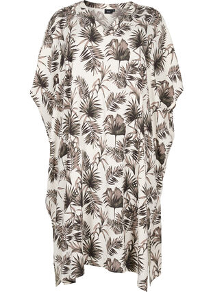 Zizzi Printed caftan viscose dress, Beige Leaf, Packshot image number 0