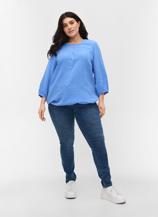 Zizzi Cotton blouse with buttons and 3/4 sleeves, Ultramarine, Model image number 2