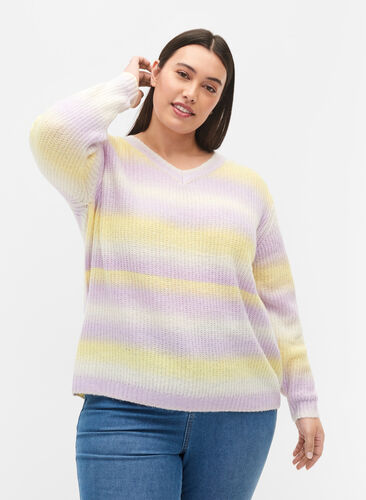 Zizzi Knitted jumper with v-neckline, Lavender Comb., Model image number 0