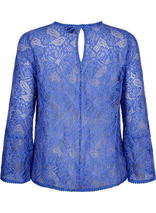 Zizzi Koronkowa bluzka z okraglym dekoltem i dlugimi rekawami, Dazzling Blue, Packshot image number 1