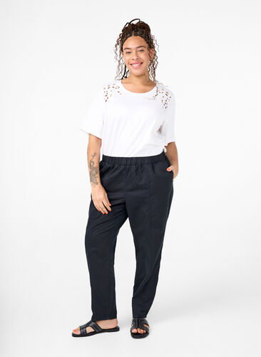 Zizzi Bawelniano-lniane spodnie z kieszeniami, Black, Model image number 0