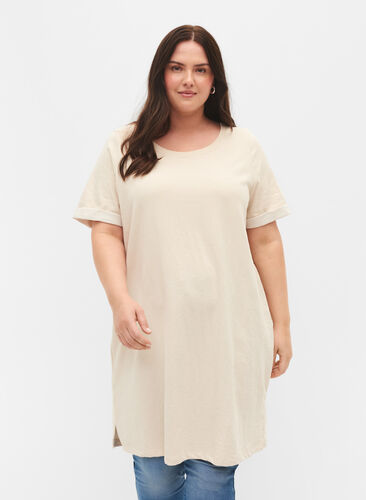 Zizzi Sweater dress with short sleeves and slits, Pumice Stone, Model image number 0