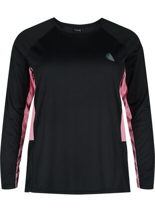 Zizzi Ski undershirt with contrast stripe, Black w. Sea Pink, Packshot image number 0