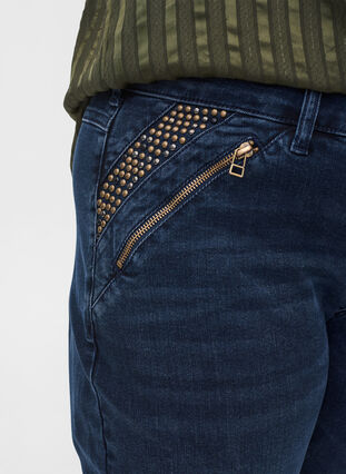 Zizzi Slim fit Emily jeans with studs, Dark blue, Model image number 2