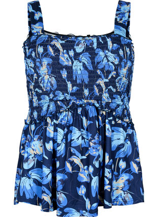 Zizzi Top ze sciagaczem do karmienia piersia, Blue Flower Print, Packshot image number 0