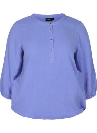 Zizzi Cotton blouse with buttons and 3/4 sleeves, Ultramarine, Packshot image number 0