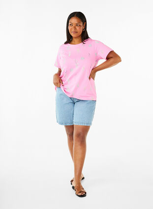Zizzi T-shirt z organicznej bawelny z nadrukiem w kwiaty, Rosebloom W. Flower, Model image number 2