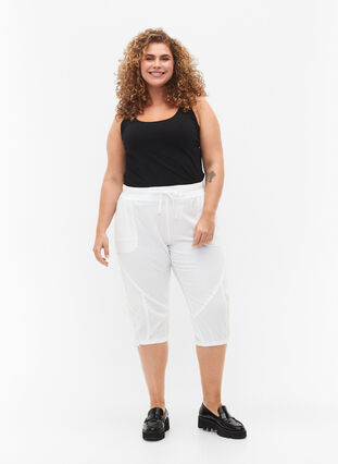 Zizzi Bawelniane spodnie capri, Bright White, Model image number 0