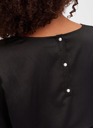 Zizzi Long sleeved blouse with round neck, Black, Model image number 2